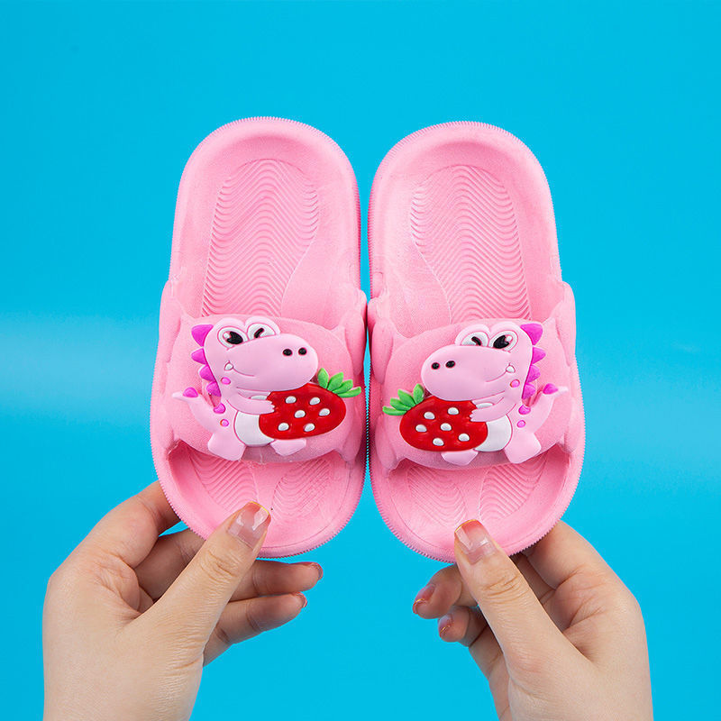 Summer New Cartoon Strawberry Dinosaur Children's Slippers Men's and Women's Non-Slip Soft Bottom Bathroom Bath Baby Breathable Sandals