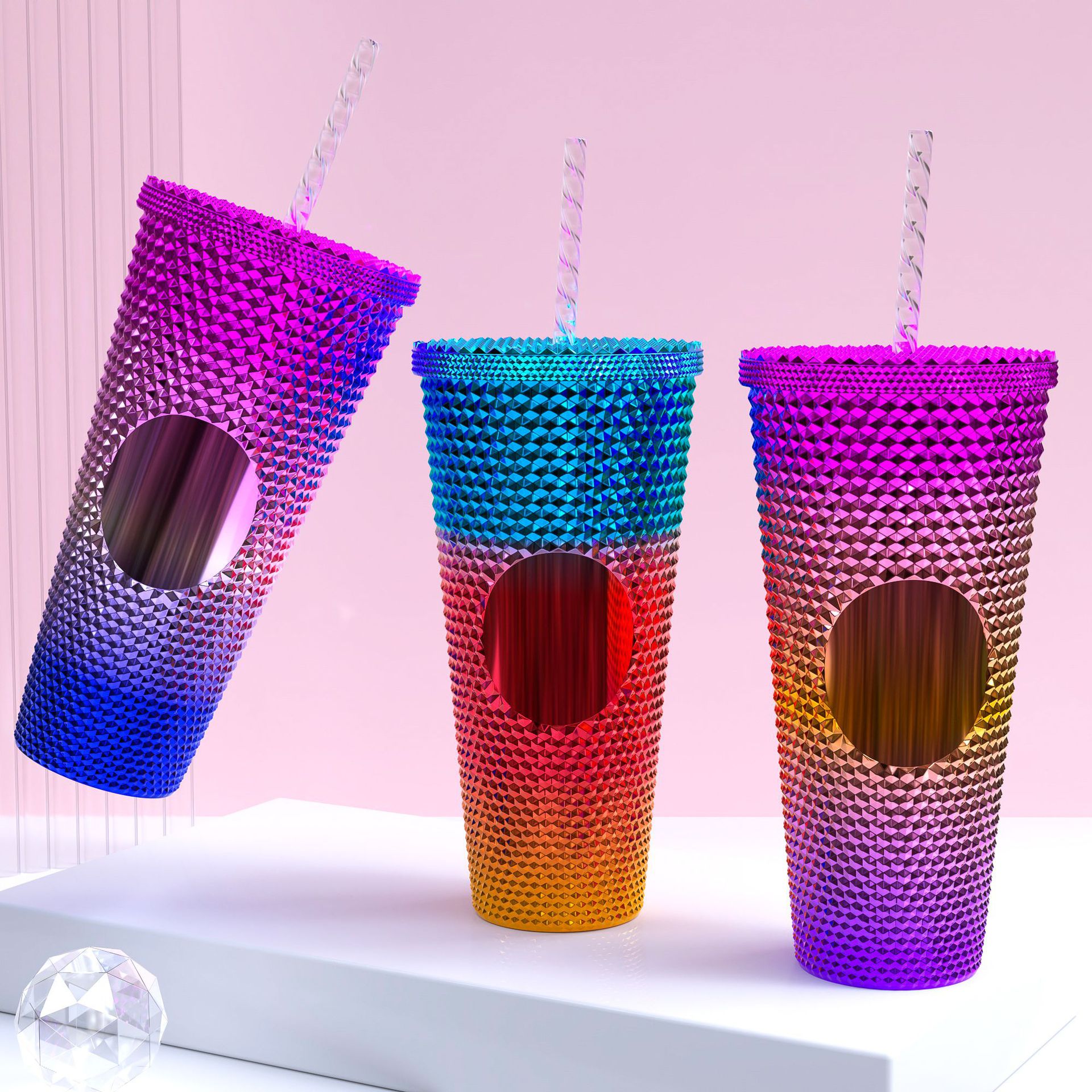 New Gradient Color Durian Cup Plastic Drinking Straw Cross-Border Scale Cup Colorful Water Cup