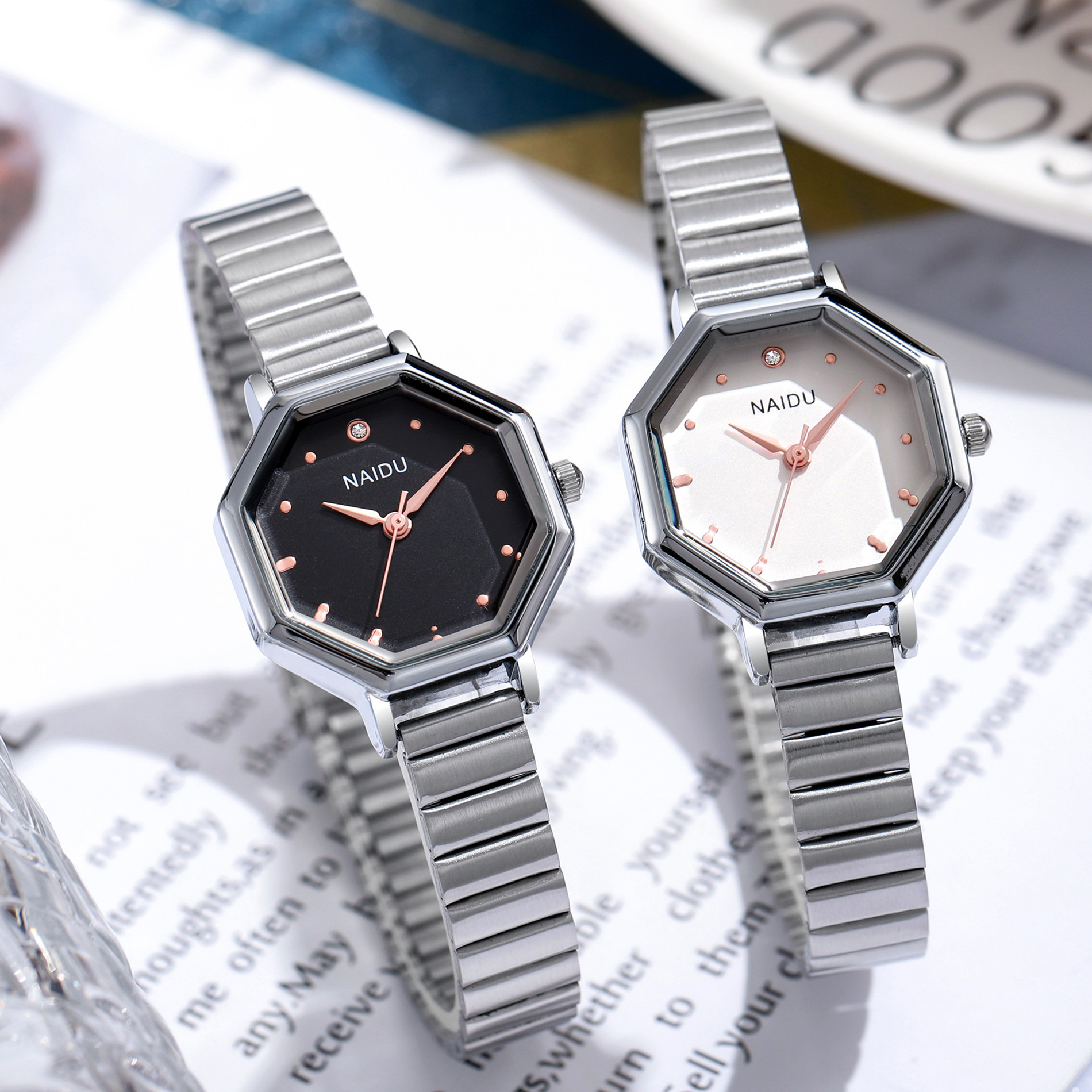 新品百搭时尚小众女士手表女款钢带气质八边形盘生活防水学生手表