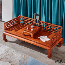 缅甸花梨曲尺罗汉床中式大果紫檀单人床客厅实木沙发床红木家具