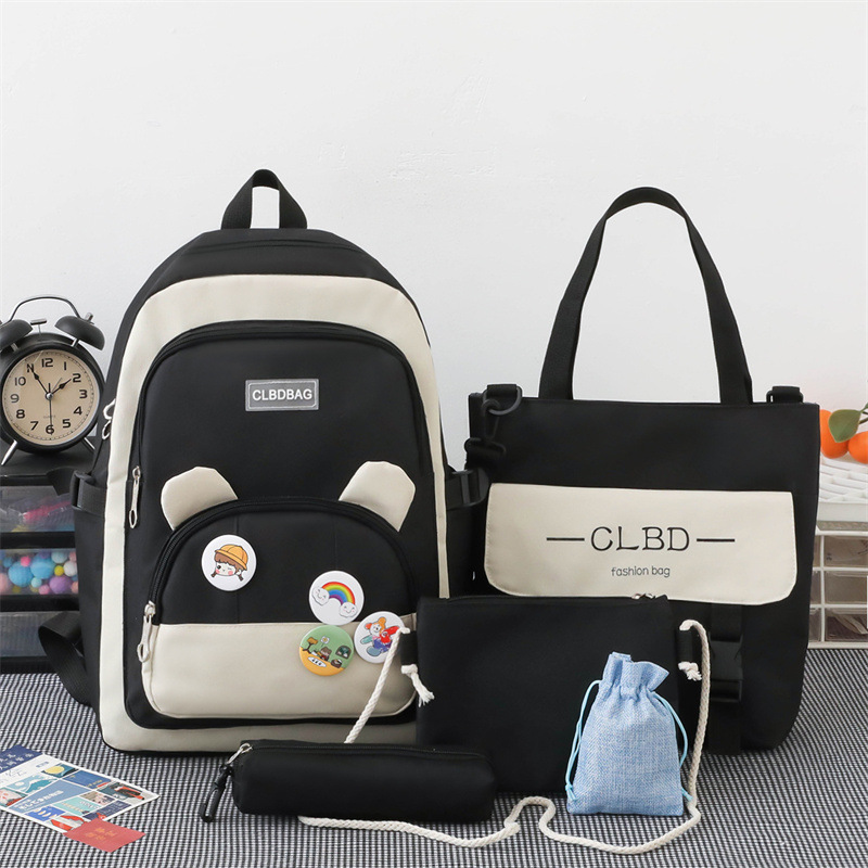 Four-Piece Schoolbag Female Korean Harajuku Ulzzang High School Junior High School Student Backpack Primary School Grade 3 to Grade 5