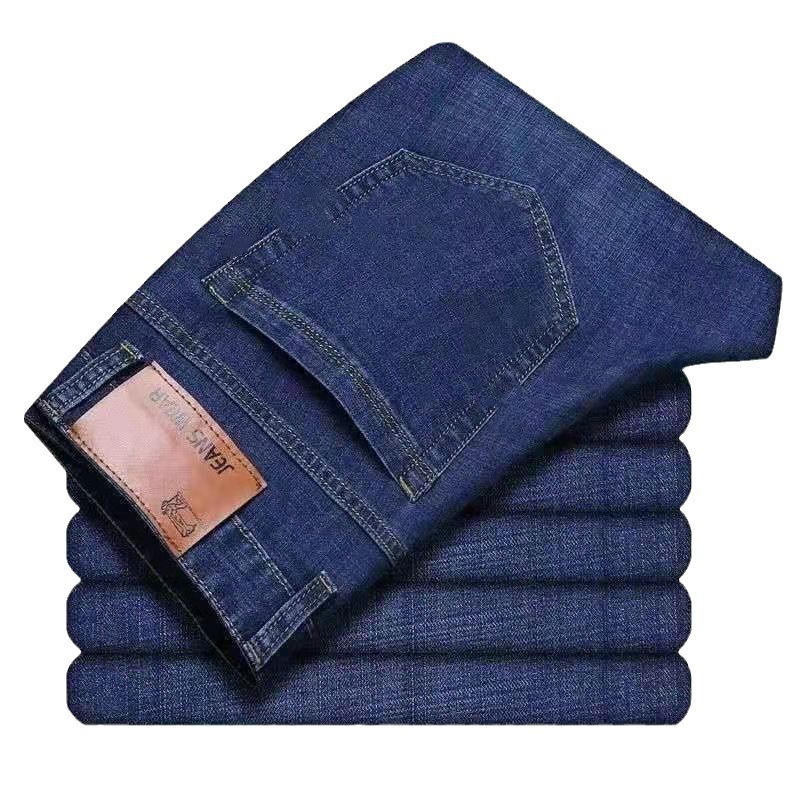 Summer Business Men's Jeans Straight Casual All-Match Loose Men's High Waist Wear-Resistant Longmao Denim Trousers