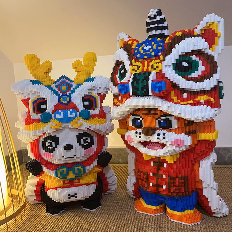 醒狮大熊猫兼容乐高积木小颗粒高难度立体拼图玩具风礼物摆件