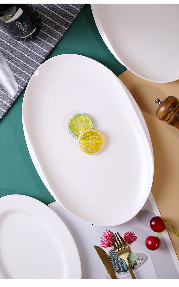 密胺椭圆白色仿瓷鱼盘商用中式火锅菜盘子饭店食堂凉菜盘定制logo