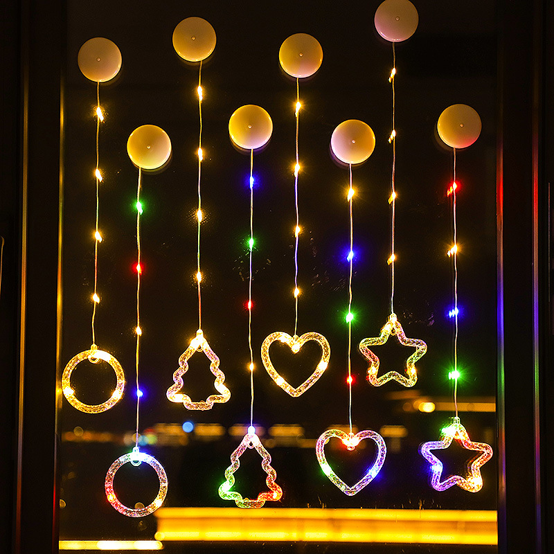LED皮线灯吸盘灯房间装饰灯圣诞节灯串窗帘灯五角星爱心组合彩灯