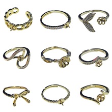 DIY珍珠配件 18K包金铜厚镀金时尚设计感戒指指环可调节空托批发