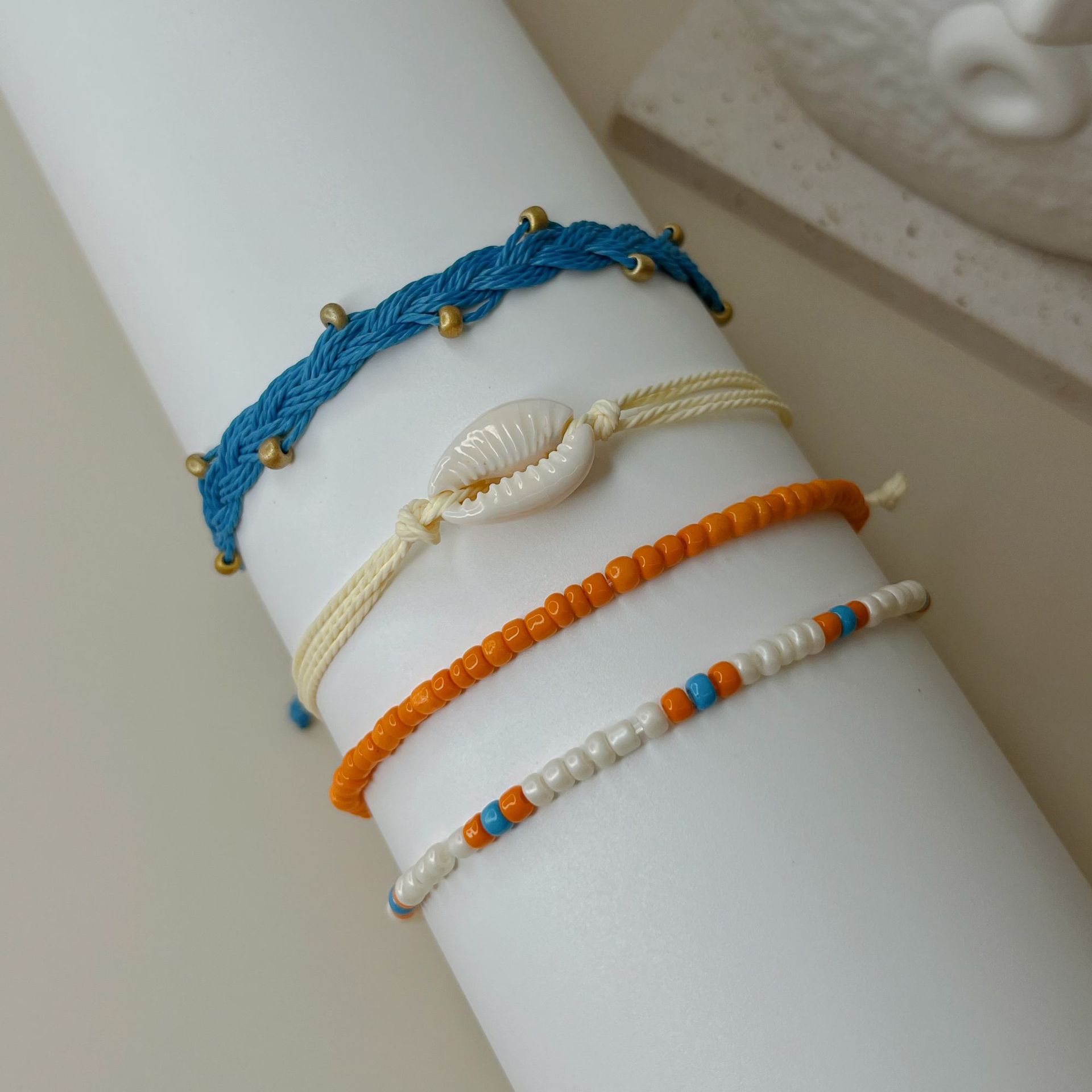 跨境亚马逊热卖 美国西海岸风情ins贝壳手链防水蜡线编织手绳套装