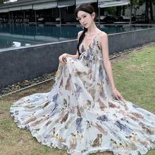 Dresses 丛林假日 雪纺印花度假吊带长裙性感露背飘逸仙女连衣裙