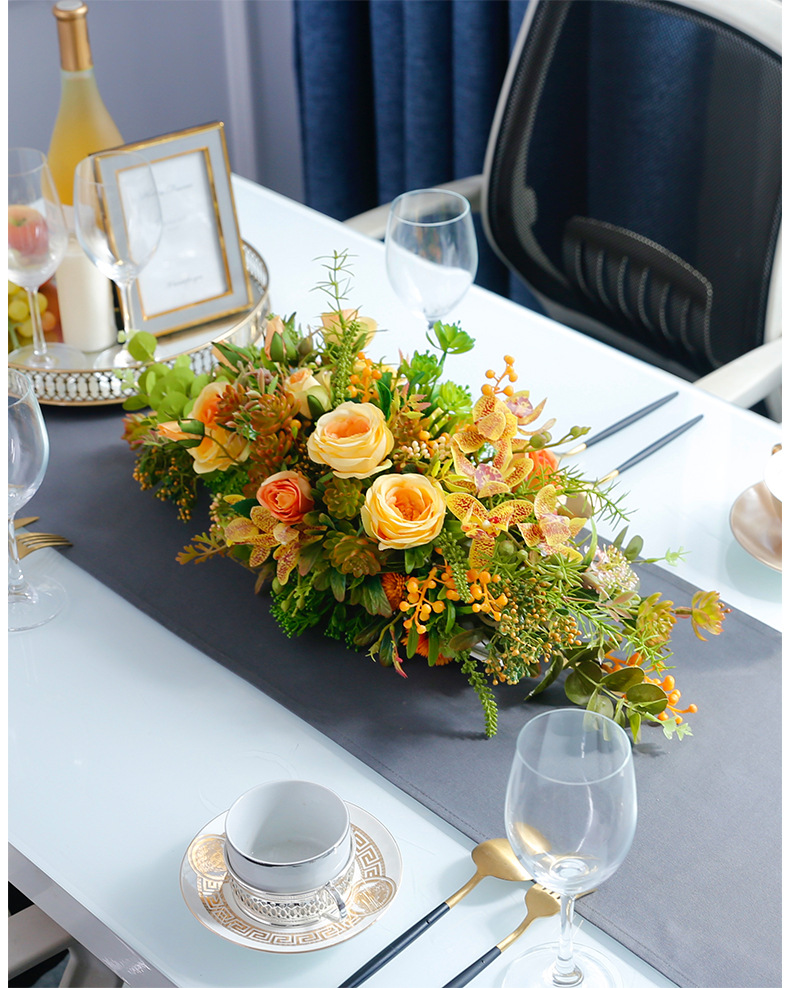 餐桌花桌面中西式餐厅长桌仿真花假花酒店会议室样板房间摆件