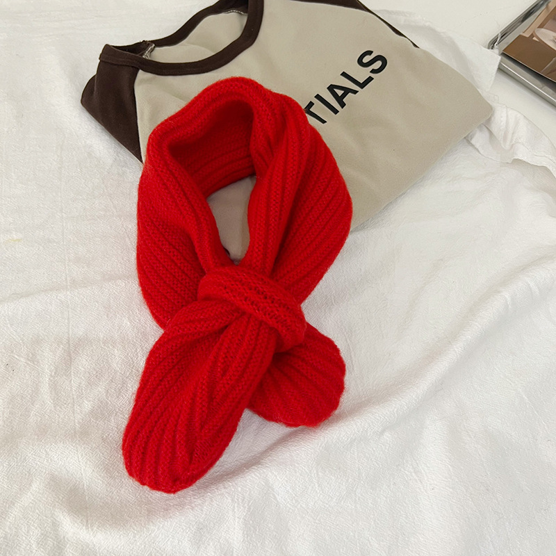 New Solid Color Cross Children's Scarf Autumn and Winter Korean Style Knitted Wool Children's Baby Neck Protection Soft Glutinous Small Scarf