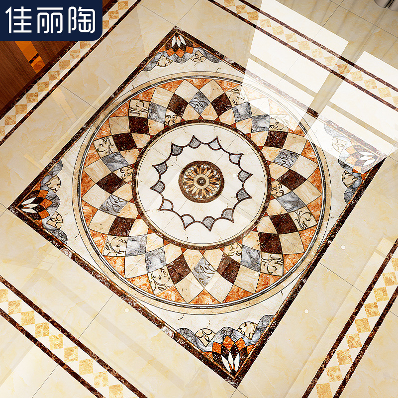 欧式地板砖800x800瓷砖入户玄关花仿水刀拼花地砖客厅抛晶砖拼图