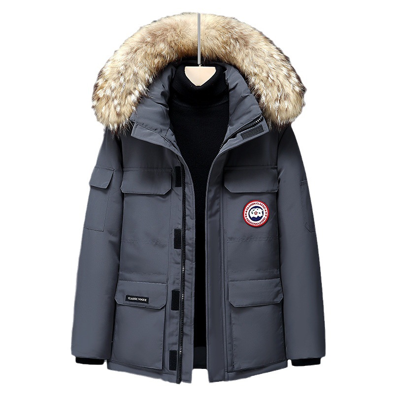 2023冬季新款男士羽绒服大鹅短款貉子毛加厚外套工装户外男装跨境