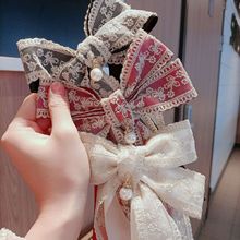 韩版ins大蝴蝶结发夹法式优雅贡缎双层蕾丝弹簧夹后脑勺发卡发饰