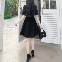 春夏大码韩版设计感POLO领收腰假两件连衣裙女显瘦遮肚减龄小黑裙