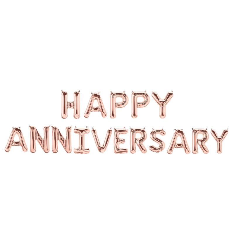 玫瑰金 金银色结婚周年纪念日快乐happy anniversary铝膜气球套装