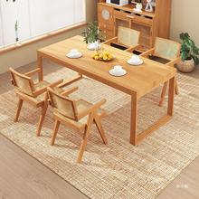 餐桌椅组合高柜一体靠墙北欧实木大板桌子日式岛台家用原木小户型