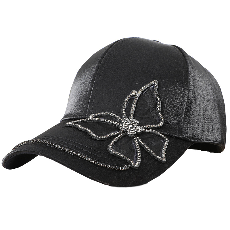 Spring and Summer New Baseball Cap Women's Rhinestone Peaked Cap Mercerized Cotton Butterfly Sun Hat Outdoor Sun Protection Casual Hat