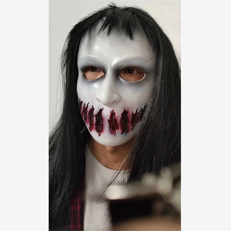 2021新款人物脸谱恐怖女鬼面具黑男乳胶头套动漫面罩密室鬼屋道具