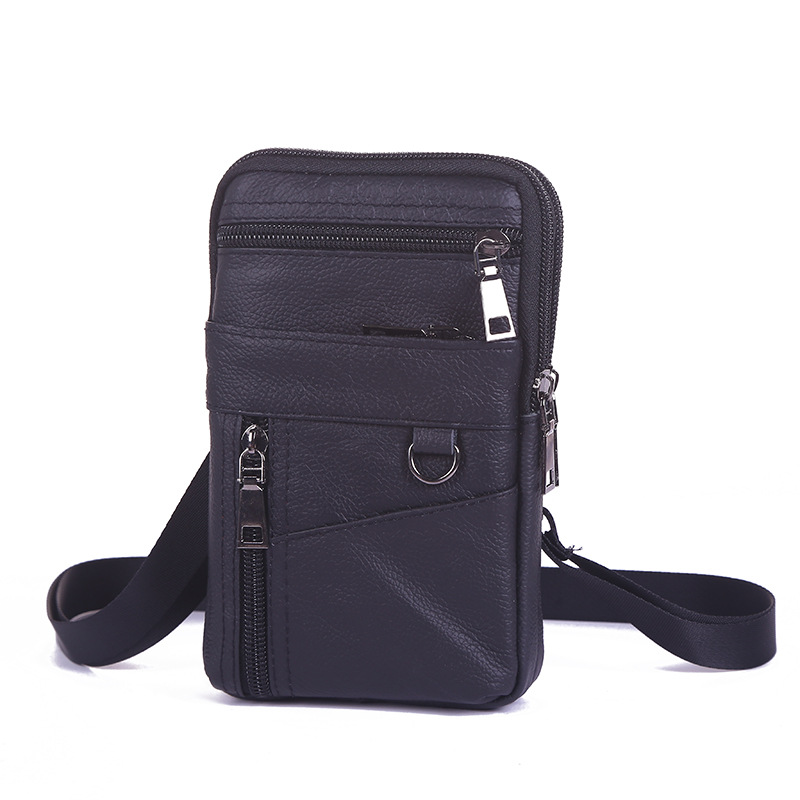 Fashion First Layer Cowhide Waist Bag Men's Vertical Design Multi-Layer Large-Capacity Coin Purse Portable Mobile Phone Waist Bag with Shoulder Strap