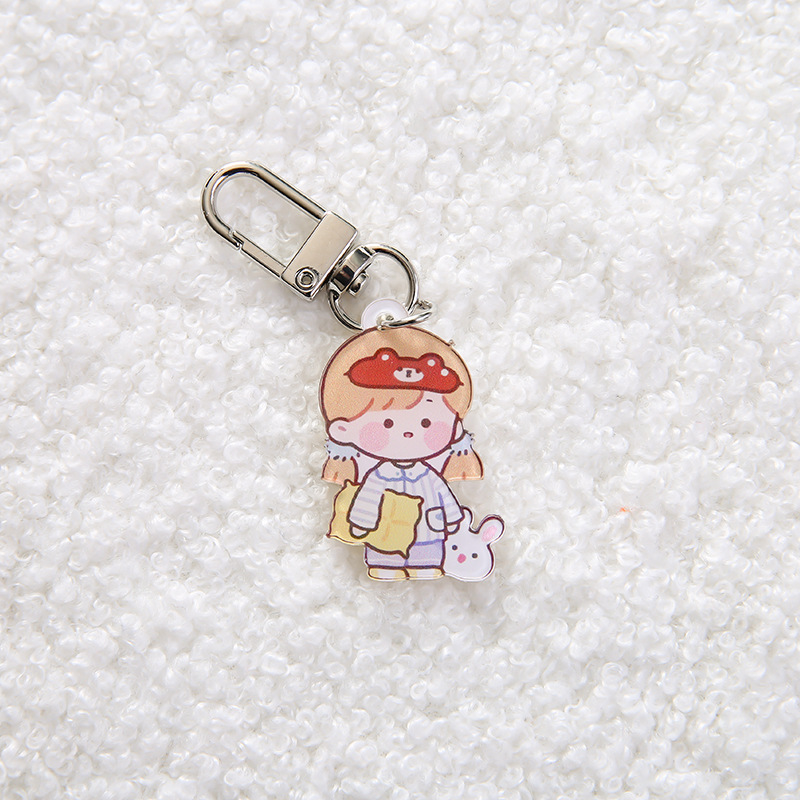 New Cute Acrylic Keychain Cartoon Girl Partysu Bag Decorative Pendant Girl Heart Key Accessories