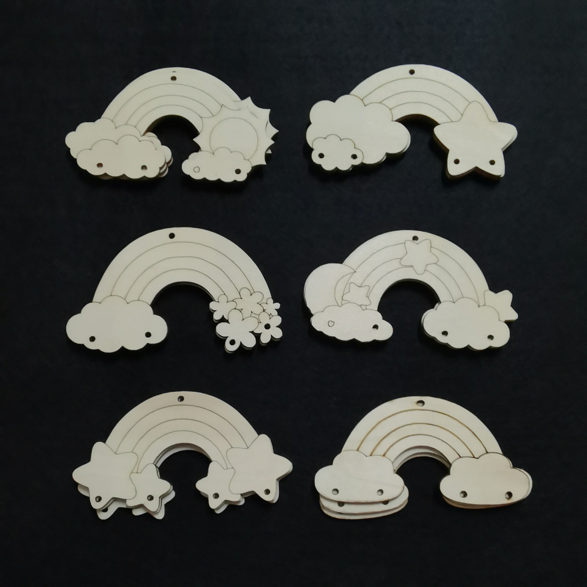 跨境temu木质彩虹diy绘画涂鸦风铃装饰挂饰木片吊饰木制品