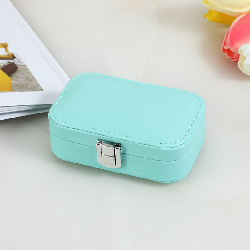 Macaron Color Double Layer Earring Storage Box Pu Necklace Earring Ring Jewelry Box Portable Jewelry Head