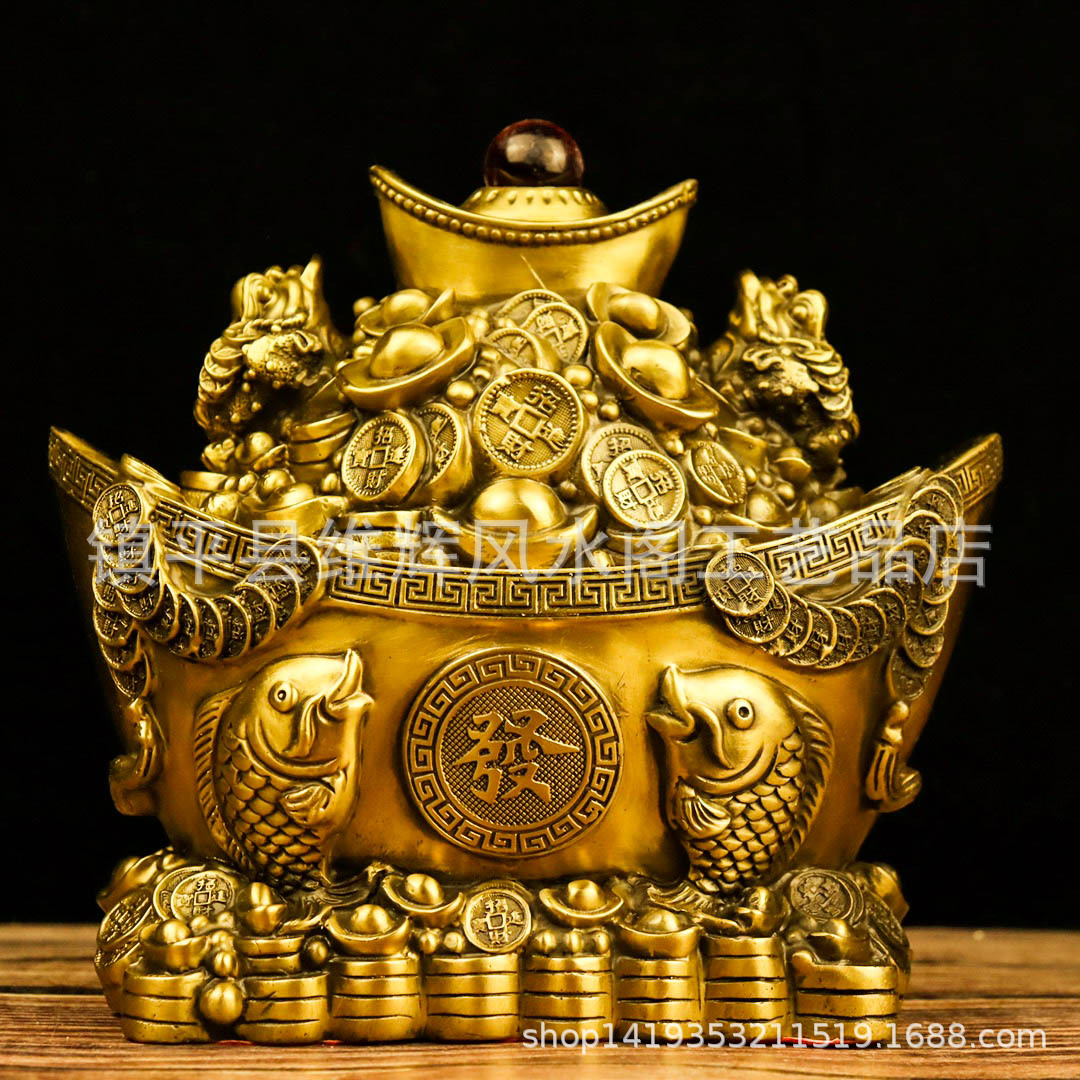 黄铜金蟾元宝双鱼摆件 铜年年有余金钱元宝鸿运家居店铺装饰礼品