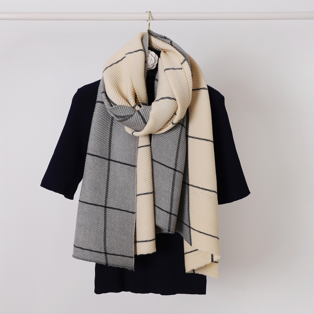 plaid color matching polyester cotton scarf women‘s cashmere shawl winter korean style warm thickened double-sided scarf wholesale