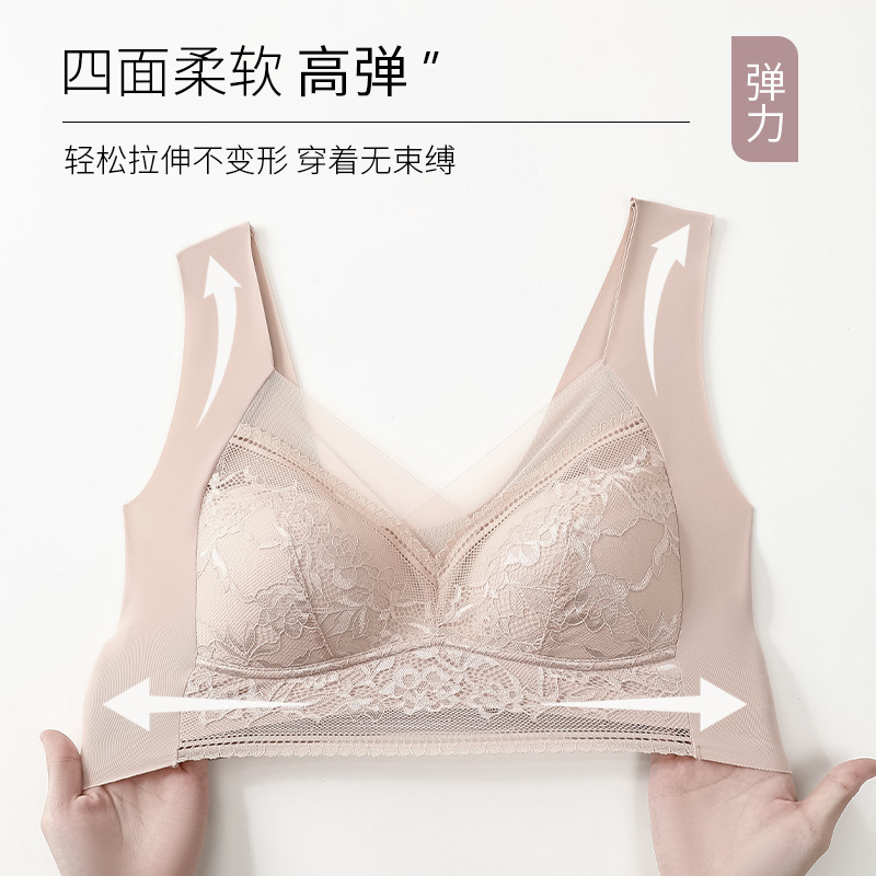 One-Piece Lace Fixed Cup Back Shaping Safety Wireless Bra plus-Sized Lace Princess Wrapped Chest Women's Tube Top