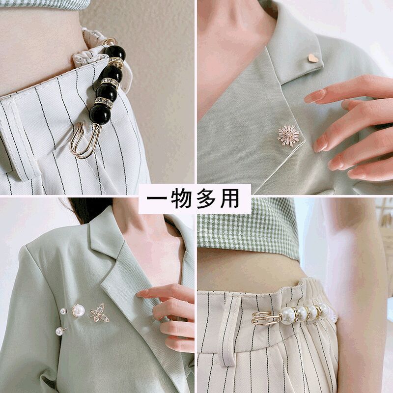 Anti-Exposure Brooch Korean Style Waist Circumference Changed to Small Pin Waist of Trousers Waist Slimming Artifact Word Boutonniere Scarf Pin D211