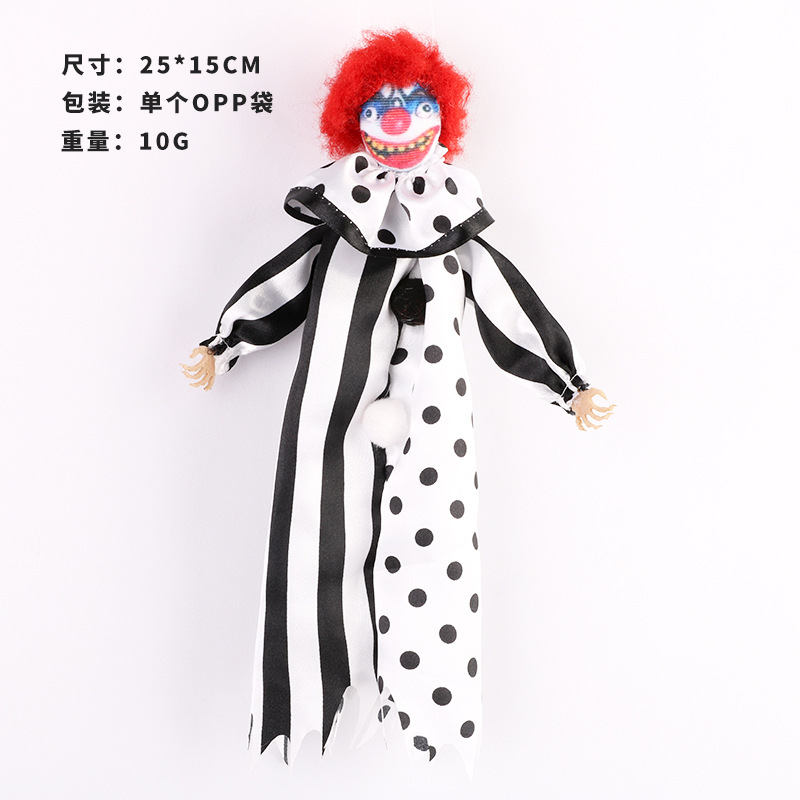 Cross-Border Spot Halloween Decorations Halloween Horror Clown Doll Pendant Haunted House Party Layout Props