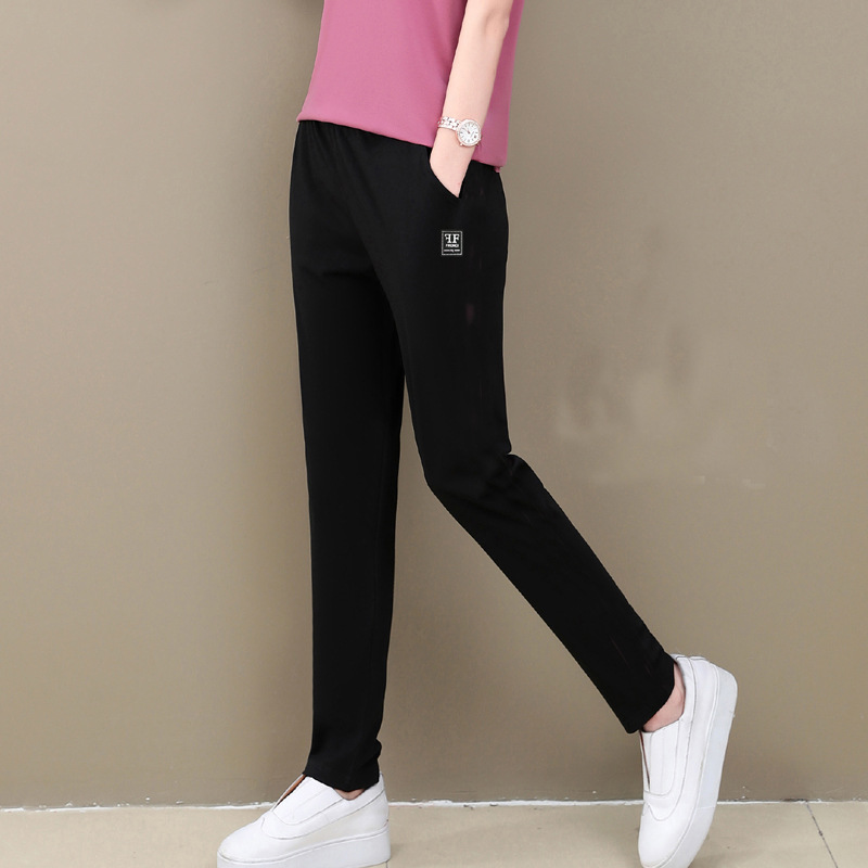 品质夏季女士薄款棉质休闲运动长裤韩版松紧腰直筒百搭运动卫裤潮