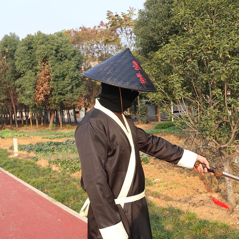 舞蹈大檐竹编斗笠帽侠客帽子蓑衣帽影视拍摄大檐舞台黑色竹帽