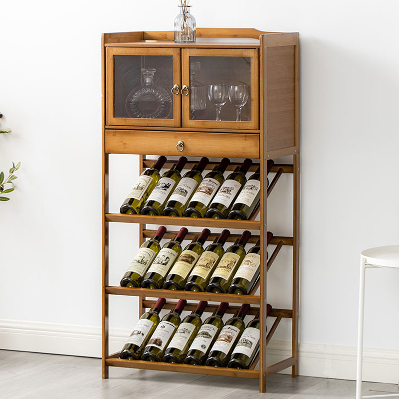 现代中式酒架酒吧落地酒柜置物架家用红酒杯实木收纳柜架酒杯架子