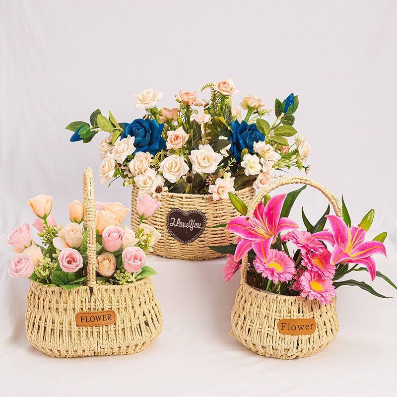 插花篮编织柳编草编藤编花盆花篮多肉盆栽绿萝竹编田园篮子亚马逊