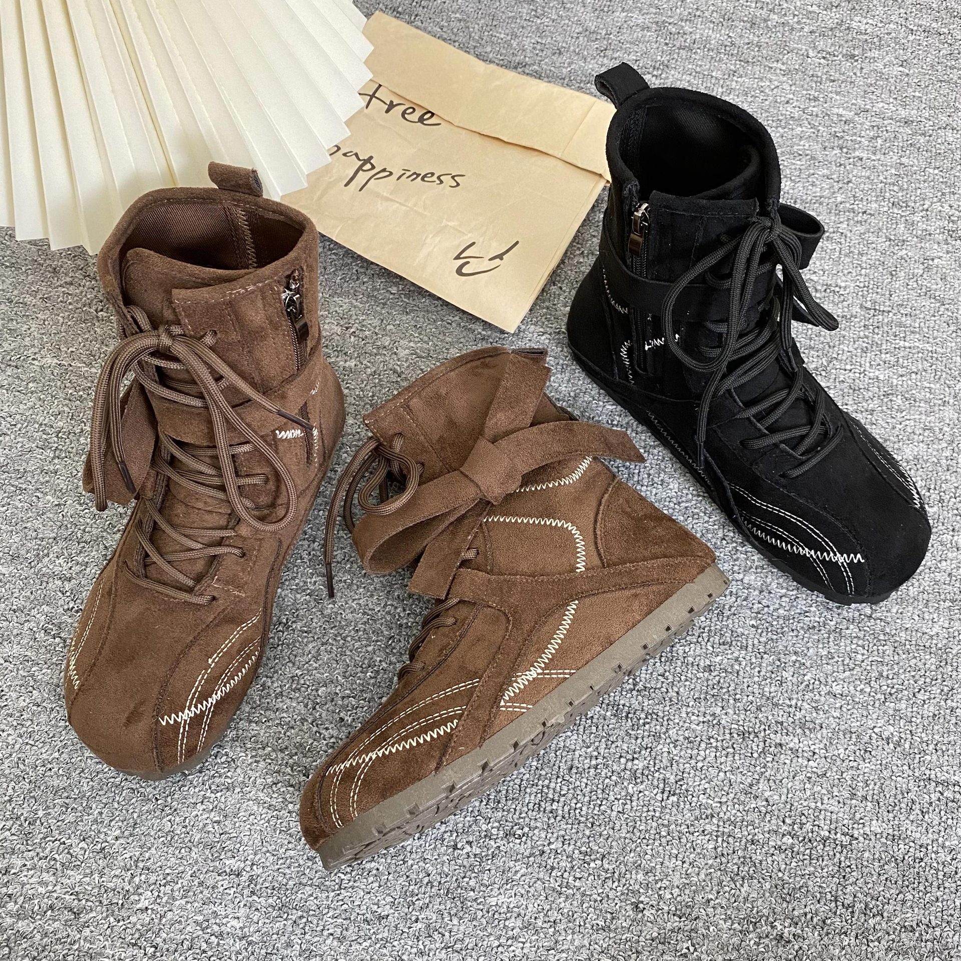 马丁靴女2025秋新款学生百搭高帮小短靴chic帆布鞋登山女鞋N2718