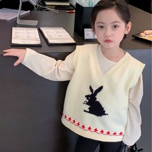 童马甲韩国童装2024春季新款女童兔子无袖针织衫中大童女宝毛线衫