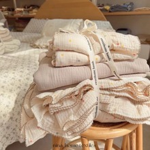 韩式双层纱彩色波点床上四件套1.5m1.8米少女心纯棉被套床单舒适