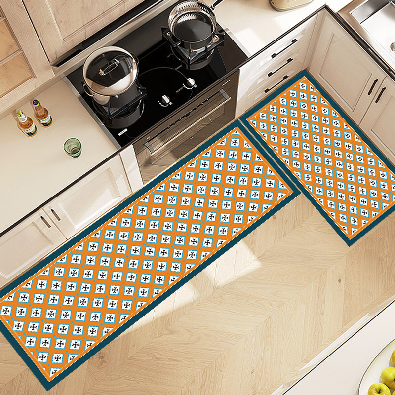 Light Luxury Plaid Diatom Ooze Kitchen Floor Mat Non-Slip Absorbent Mat Door Stain-Resistant Floor Mat Waterproof and Erasable Carpet Washing