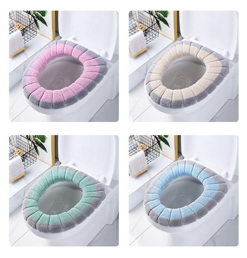 Popular Winter Home Toilet Mat Knitted Thickened Fleece-Lined Toilet Seat Household Toilet Seat Warm Toilet Seat Cushion