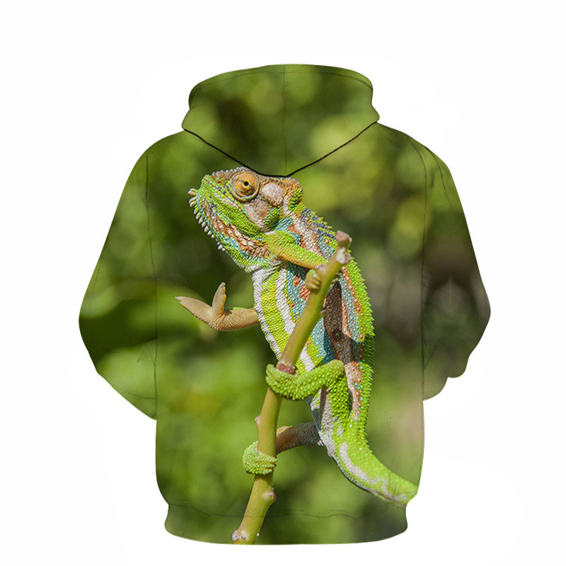 亚马逊外贸男士休闲卫衣蜥蜴动物3d数码印花个性潮流套头连帽卫衣
