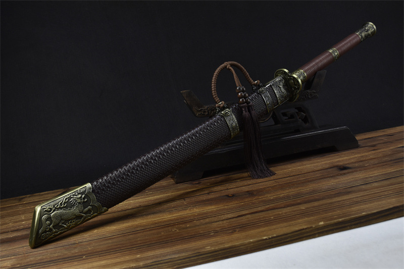 龙泉市刀剑手工锻打一体康熙战刀复古长刀影视冷兵器双手刀未开刃