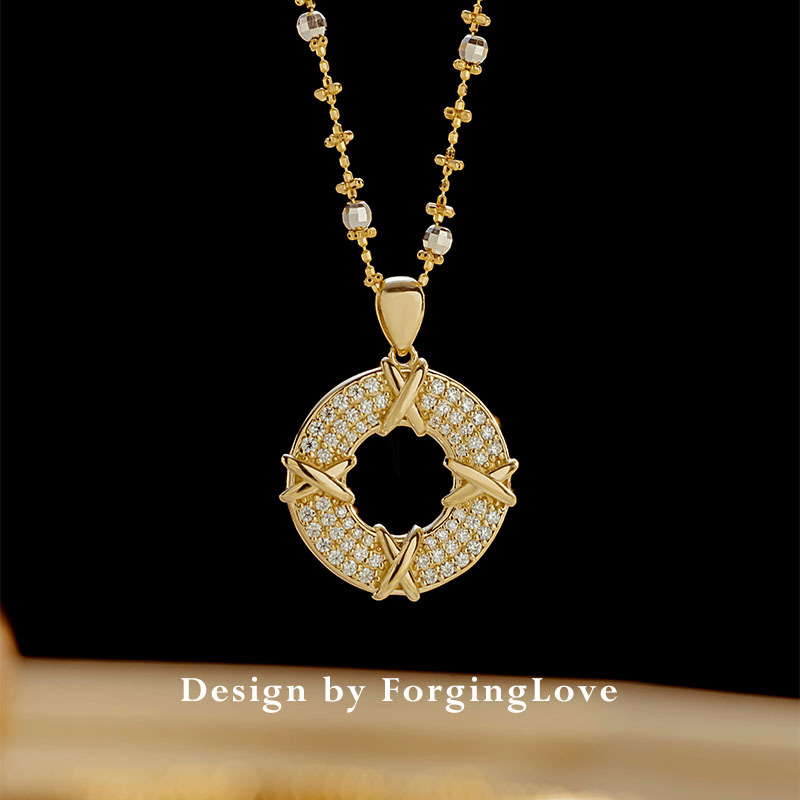 纯14k金吊坠女潮莫桑排钻满镶14k金圆环项链坠黄金珠宝首饰 12679