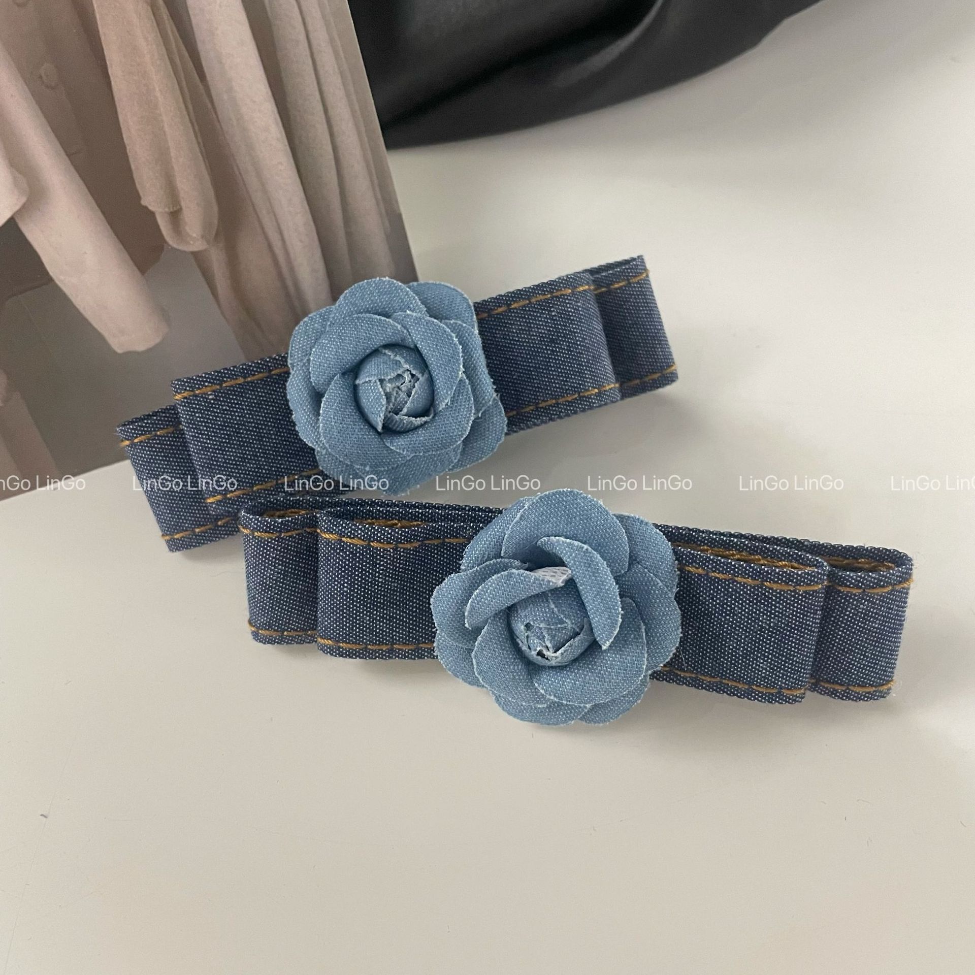 Denim Camellia Hairpin for Women 2024 Early Spring and Autumn New Retro Versatile Back Spoon Half Tie Hair Clip Headdress