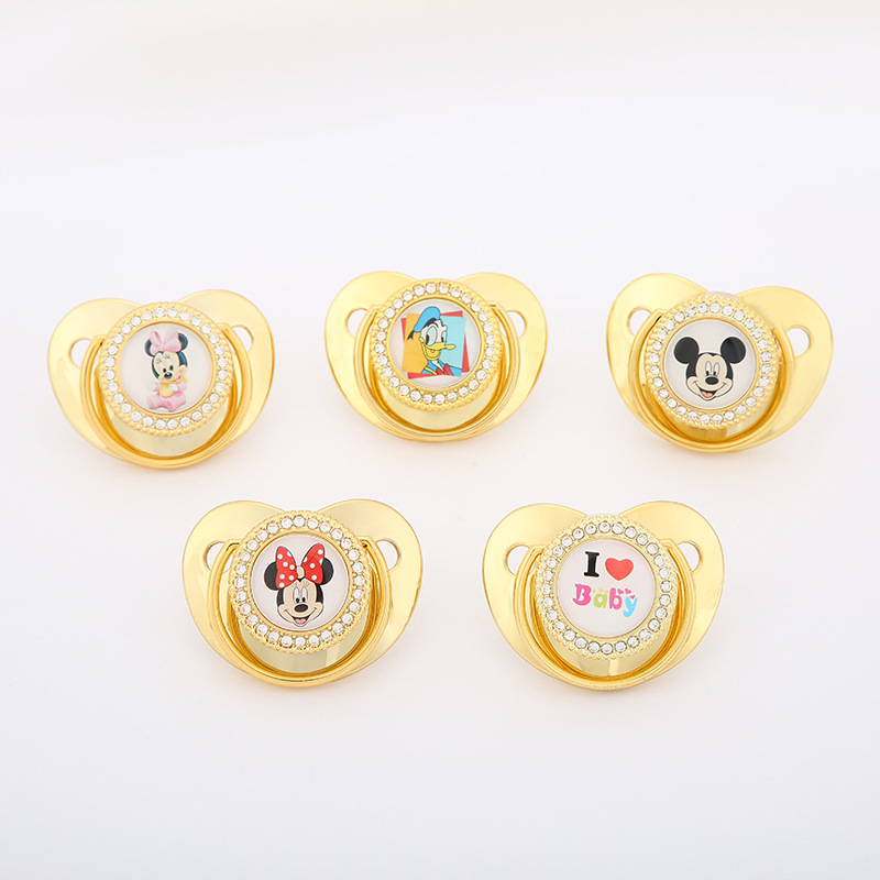 Cross-Border Pacifier Diamond Nipple with Chain Cartoon Minnie Mickey Fork Baby Products Hot Sale Wholesale