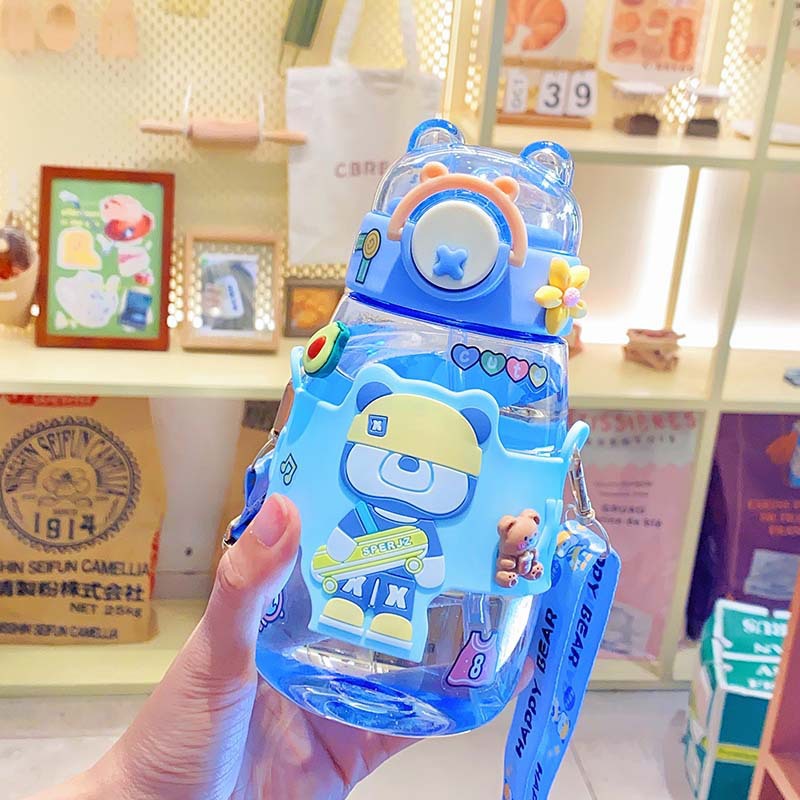 2023 New Large Capacity Children's Plastic Cup Good-looking Water Cup Girls Cartoon Violent Bear Portable Straw Cup