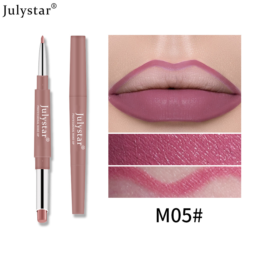 Julystar Double-Headed Lipstick Lip Liner Not Easy to Fade No Stain on Cup Pink Rotating Lipstick Pen Foreign Trade Makeup