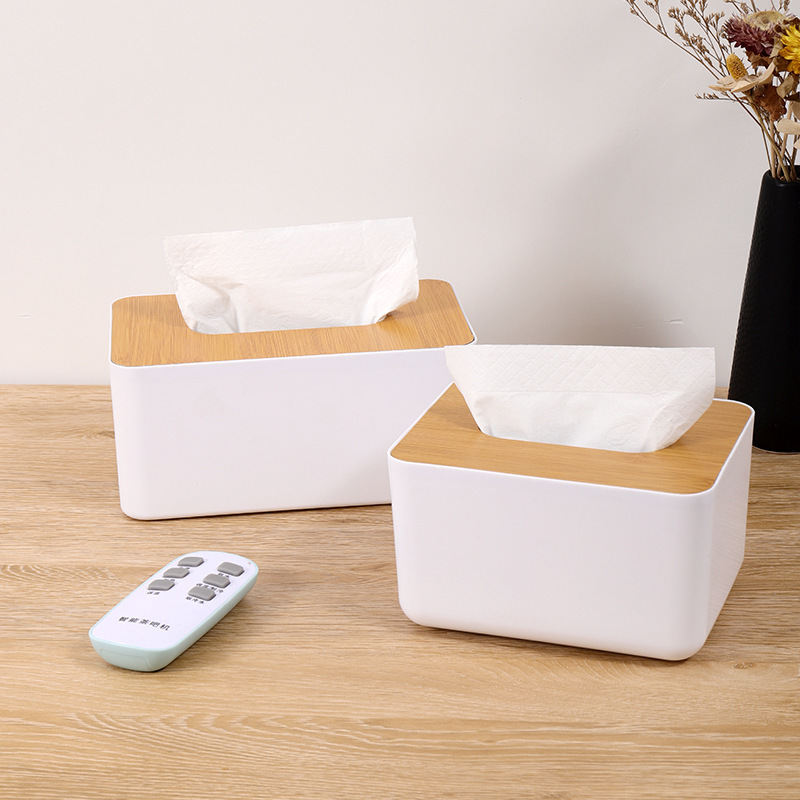 Japanese-Style Wooden Lid Tissue Box Remote Control Tissue Box Desktop Toilet Paper Box Paper Box Living Room Tissue Dispenser Advertising Logo