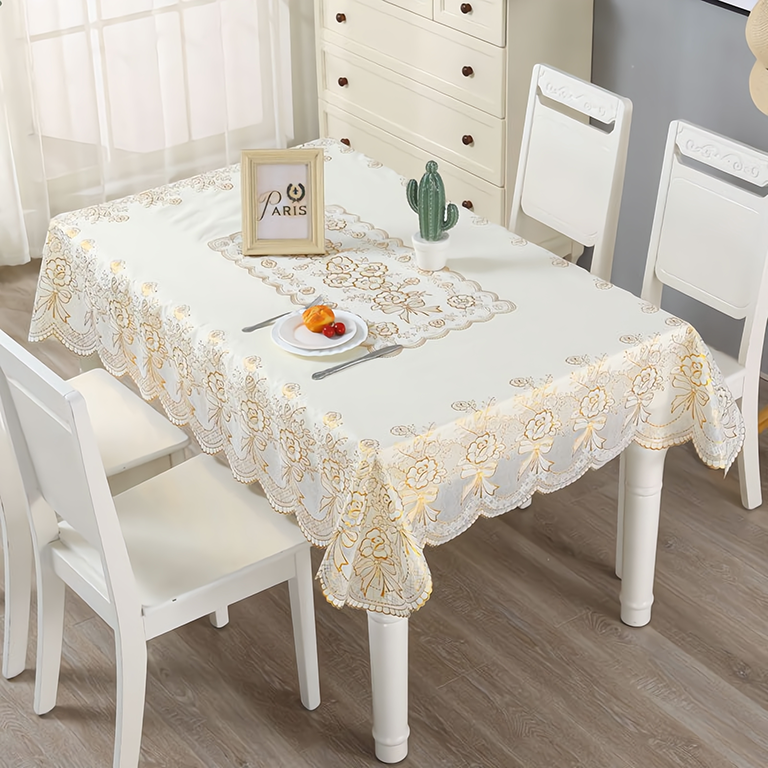 欧式蕾丝提花桌布家用餐桌台布中式烫金防水防油轻奢长方形茶几垫