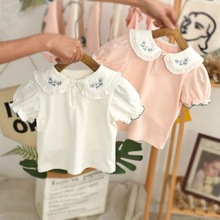 宝宝短袖恤娃娃领夏季女童打底衫夏装白色韩版婴儿半袖上衣